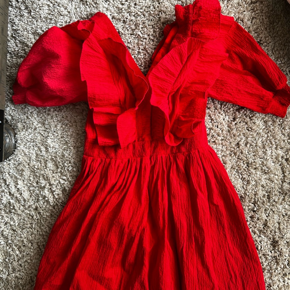 H& M Red Trimmed Ruffle Dress